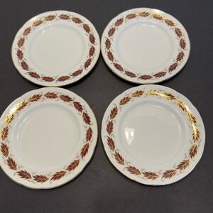 Paragon Elegance 4 Bread Butter Plate Bone China England Burgundy Leave Gilt Vtg